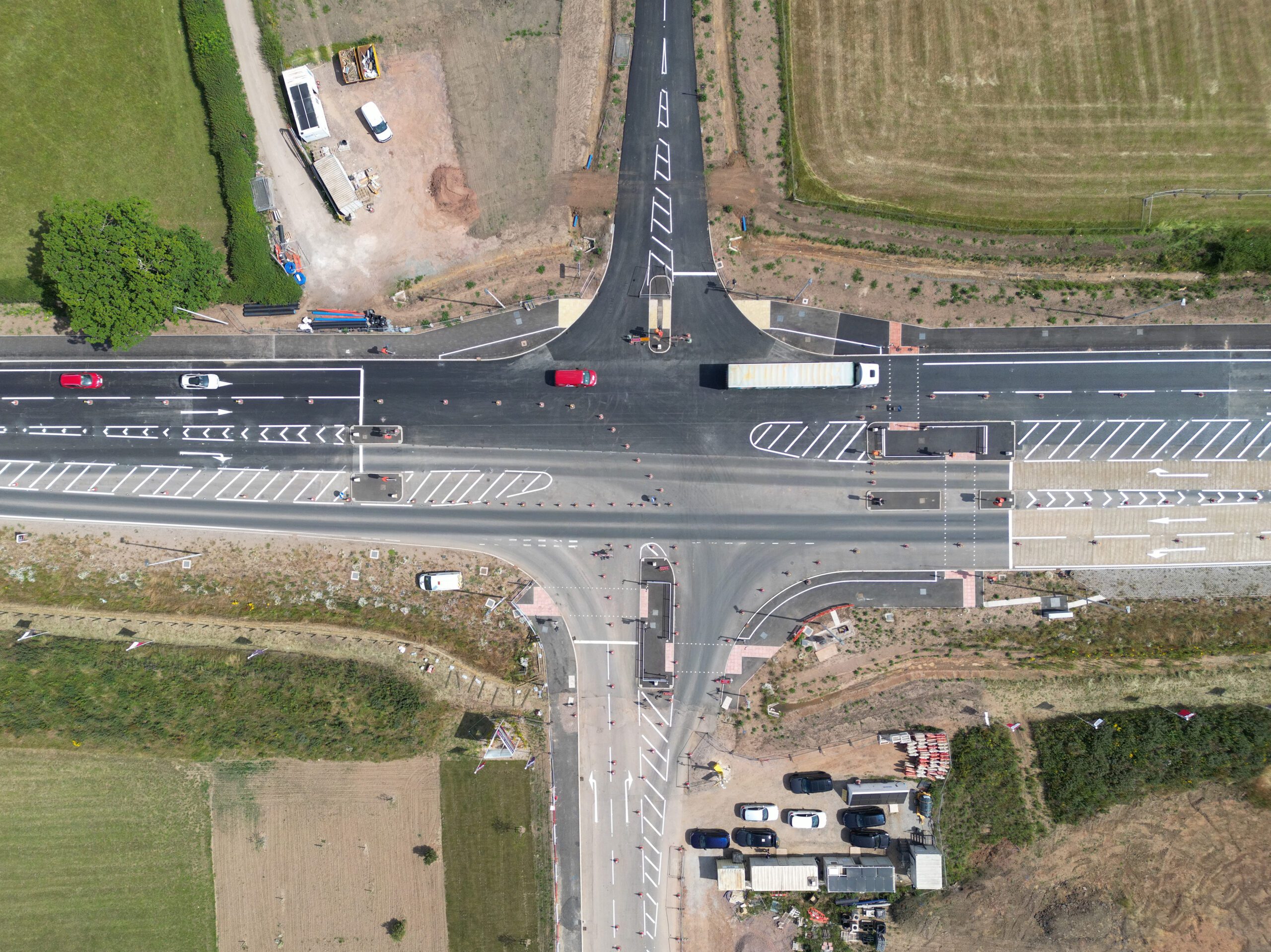 a birds eye view of the A5 longshoot 4 way junction